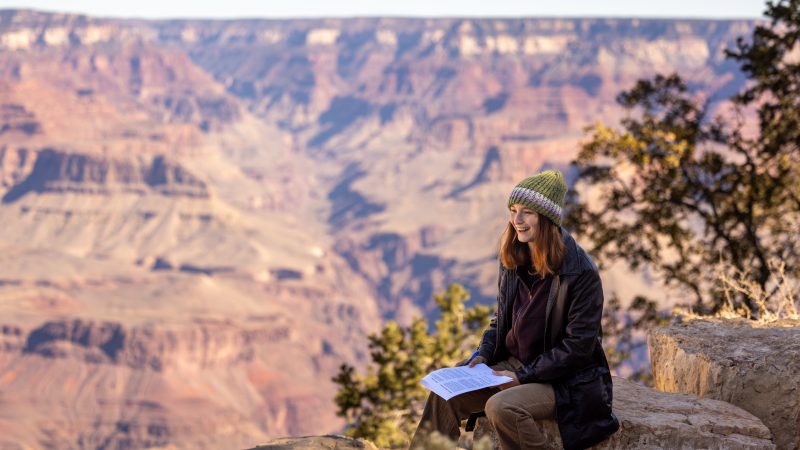 A women sitting on the grand canyon