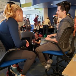 Students meet and collaborate at the Lumberjack Lounge