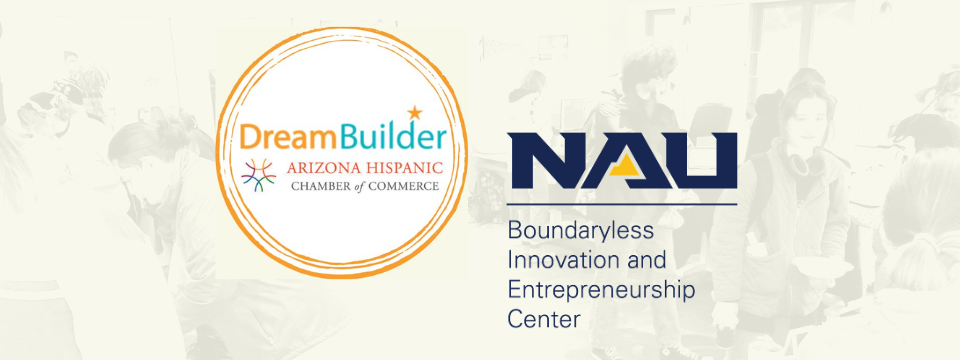 DreamBuilders and Boundaryless logos against a backdrop with students