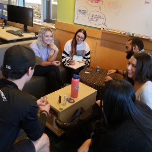 Students meet and collaborate at the Lumberjack Lounge.