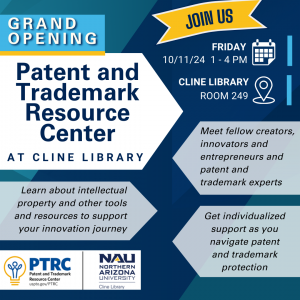 Grand Opening Patent and Trademark Resource Center at Cline Library. Details in post.