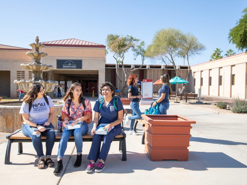 Nursing students hang out on the N A U Yuma campus.