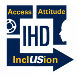 IHD Access, Attitude and Inclusion logo shows the silhouette of a face, a gear, and US capitalized in the word InclUSion 