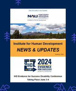 Thumbnail shows a newsletter cover page that says Institute for Human Development News & Updates and shows a picture of mountains.