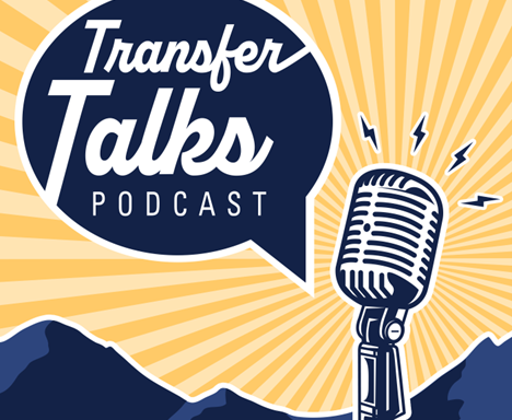 Transfer Talks Podcast logo with a microphone and mountain in background