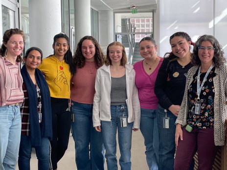 Current students in the Cope Lab pose for a picture with Dr. Cope. From Left: Katie Conn, Nahida Seema, Shreya Dikshit, Hannah Finkel, Jaliyah McNeil, Daisy Vega Monarrez, Daisy Barroso, Emily Cope