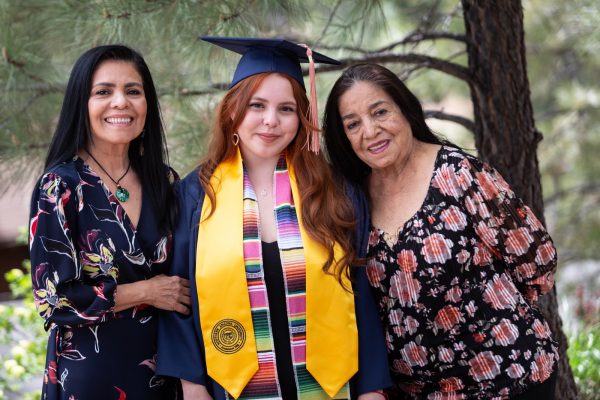 Alexandra at her undergrad graduation. From left: Alexandra’s mom (Ruth Olin), Alexandra, and Alexandra’s abuela (Miriam Curiel-Saldivar)