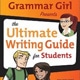 Orange book cover with cartoon figures. Book is titled Ultimate Writing Guide for Students.