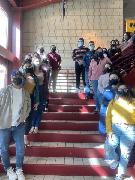 Nursing and Social Work students lined up stairs.